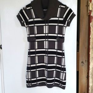 Black and white plaid cowl neck tunic